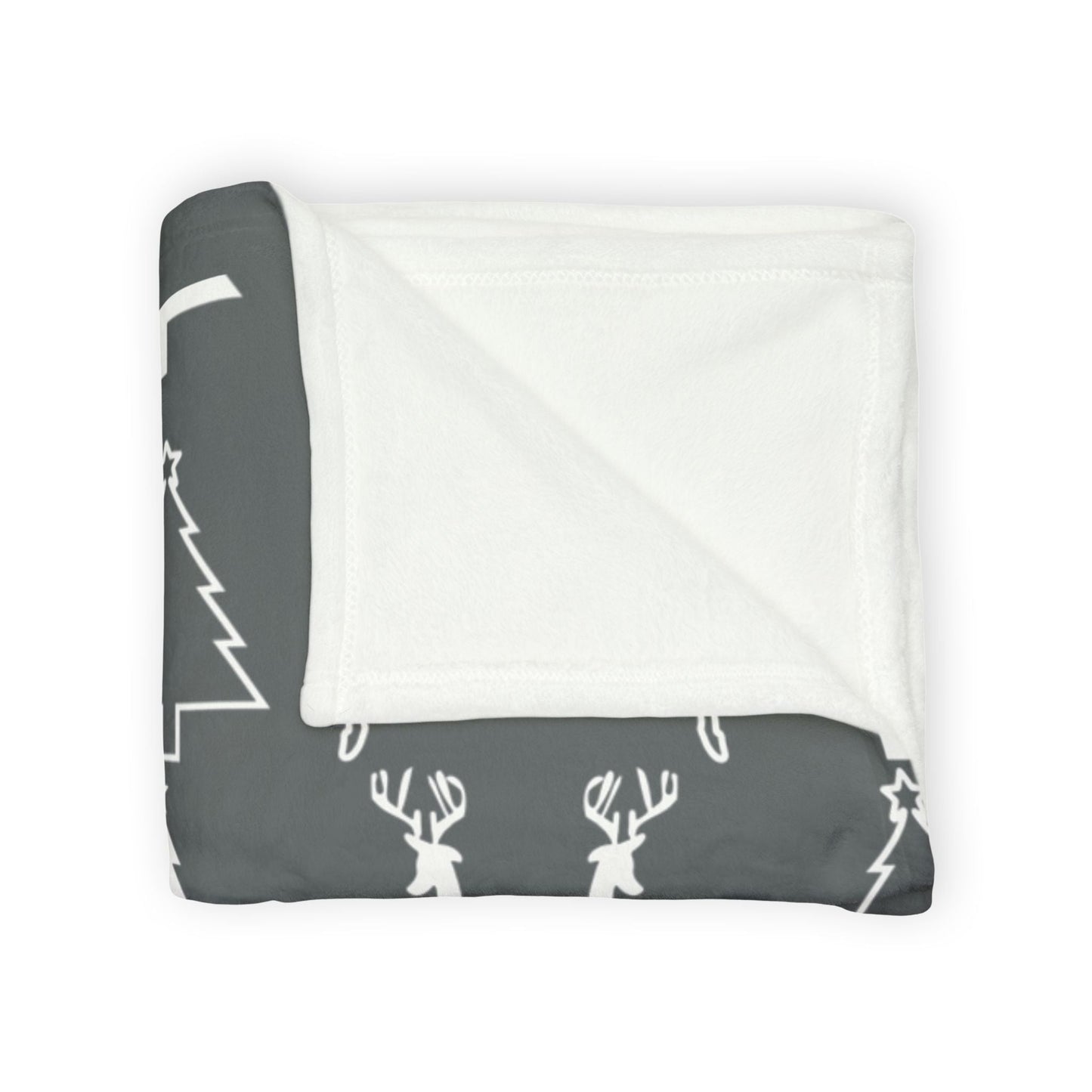 Printify Home Decor Christmas Reindeer and Tree Blanket - Grey