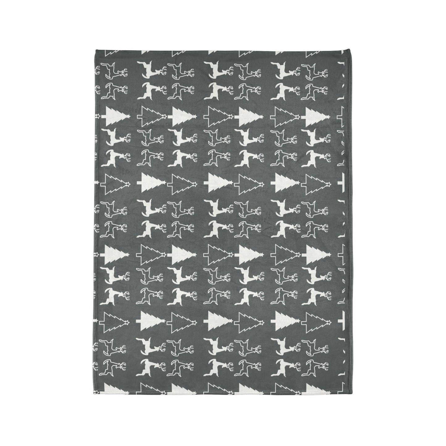 Printify Home Decor Christmas Reindeer and Tree Blanket - Grey