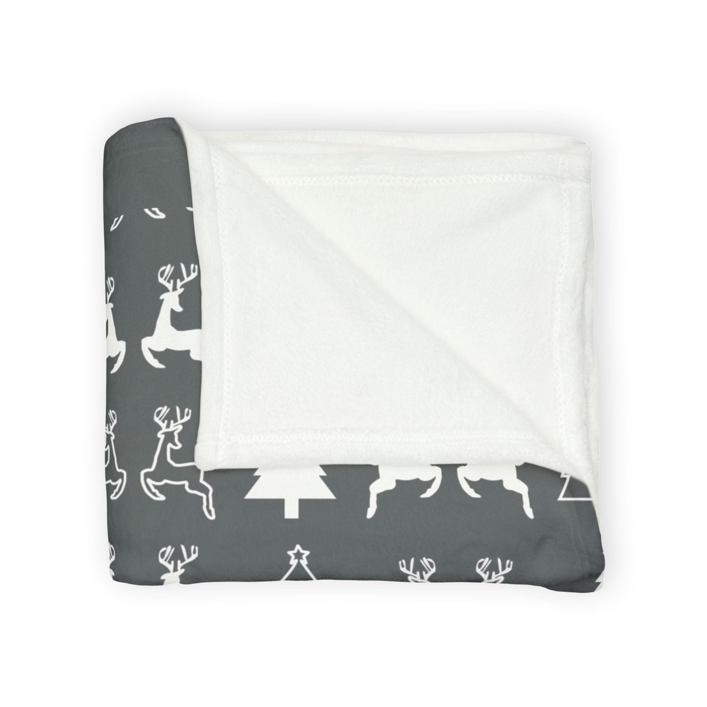 Printify Home Decor Christmas Reindeer and Tree Blanket - Grey
