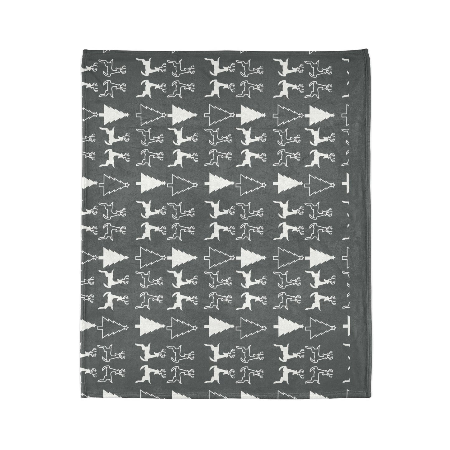 Printify Home Decor Christmas Reindeer and Tree Blanket - Grey