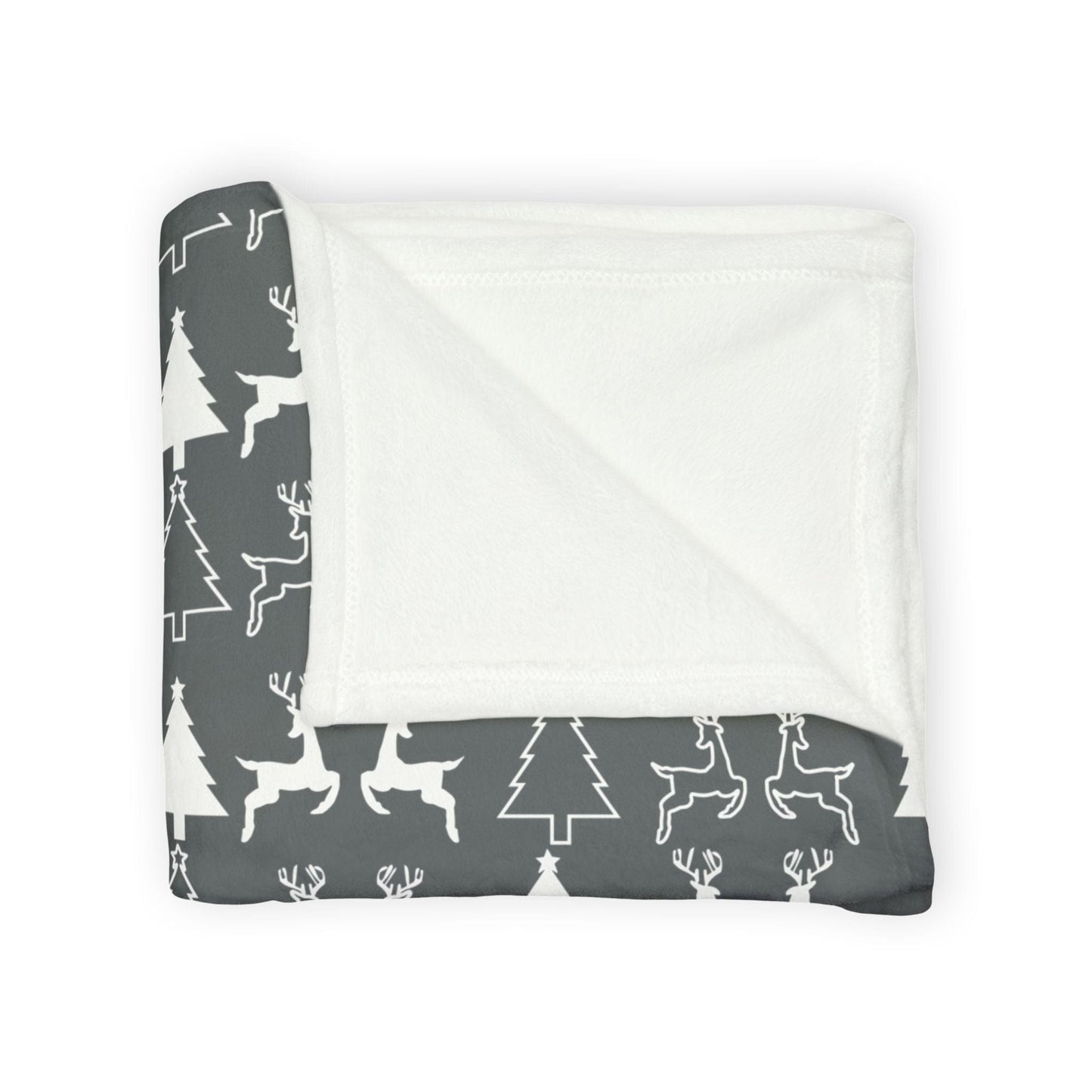 Printify Home Decor Christmas Reindeer and Tree Blanket - Grey