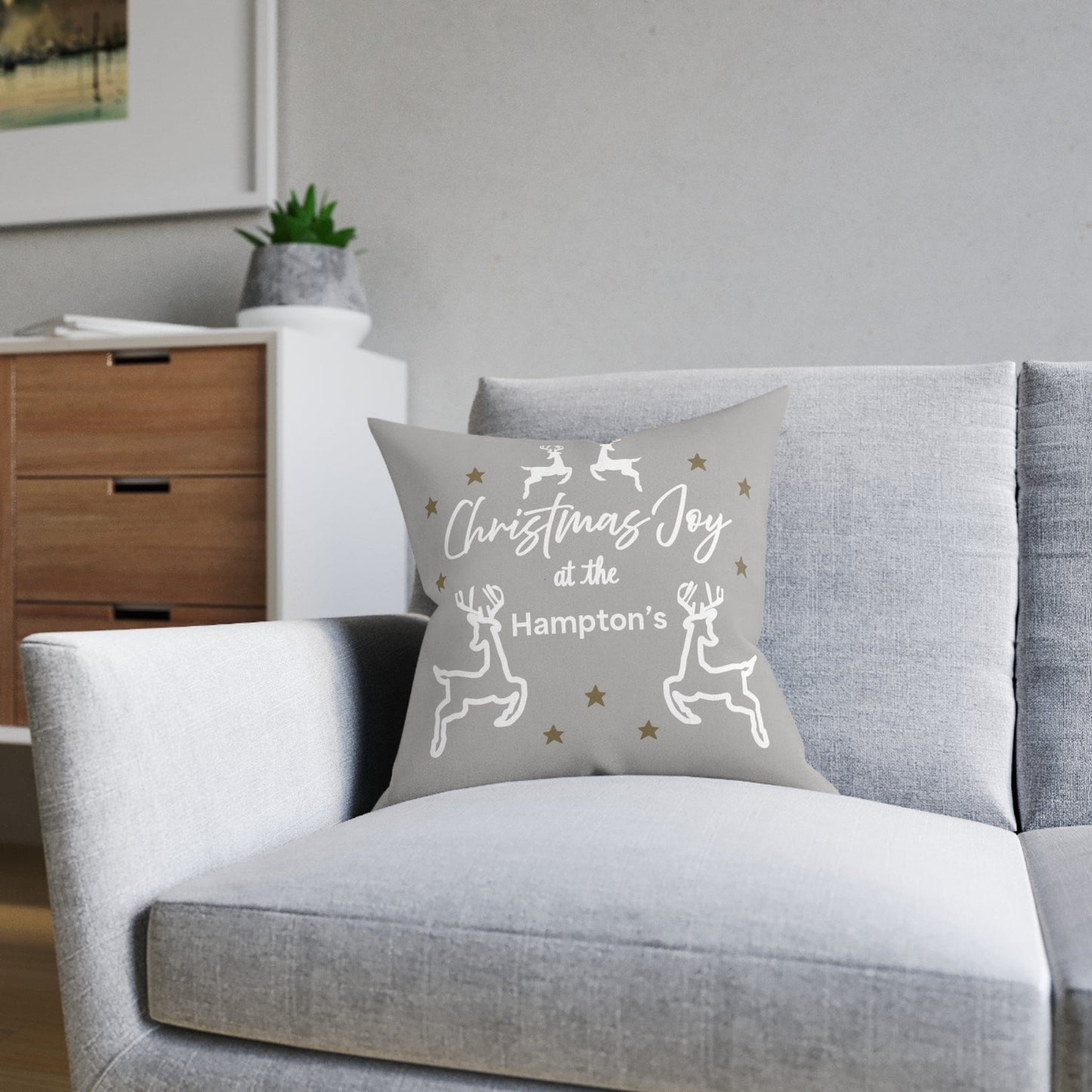 Printify Home Decor Cushion - Personalised Family Name & Reindeer