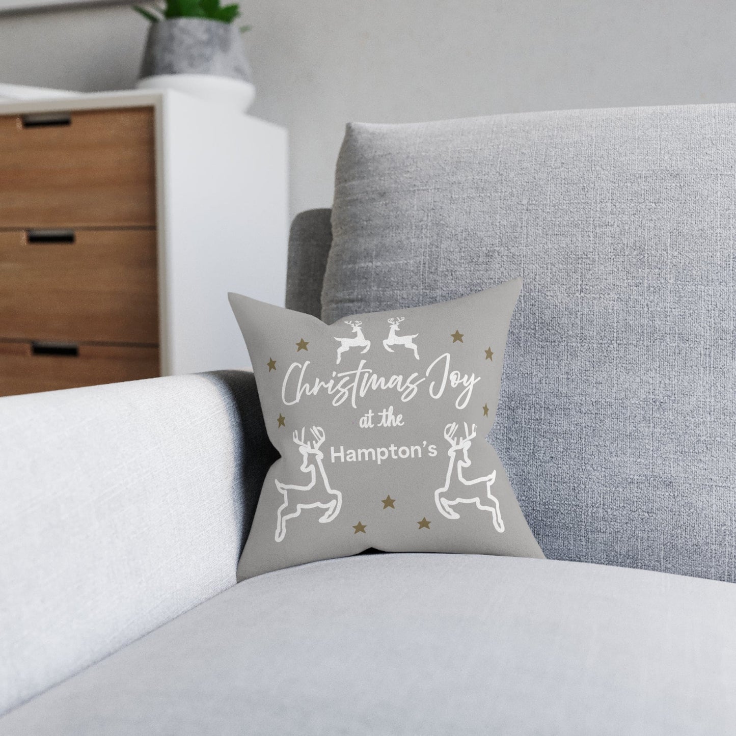 Printify Home Decor Cushion - Personalised Family Name & Reindeer