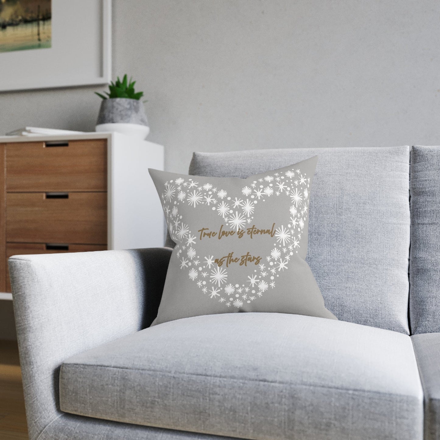 Printify Home Decor Grey Cushion - True Love is Eternal as the Stars Heart Design