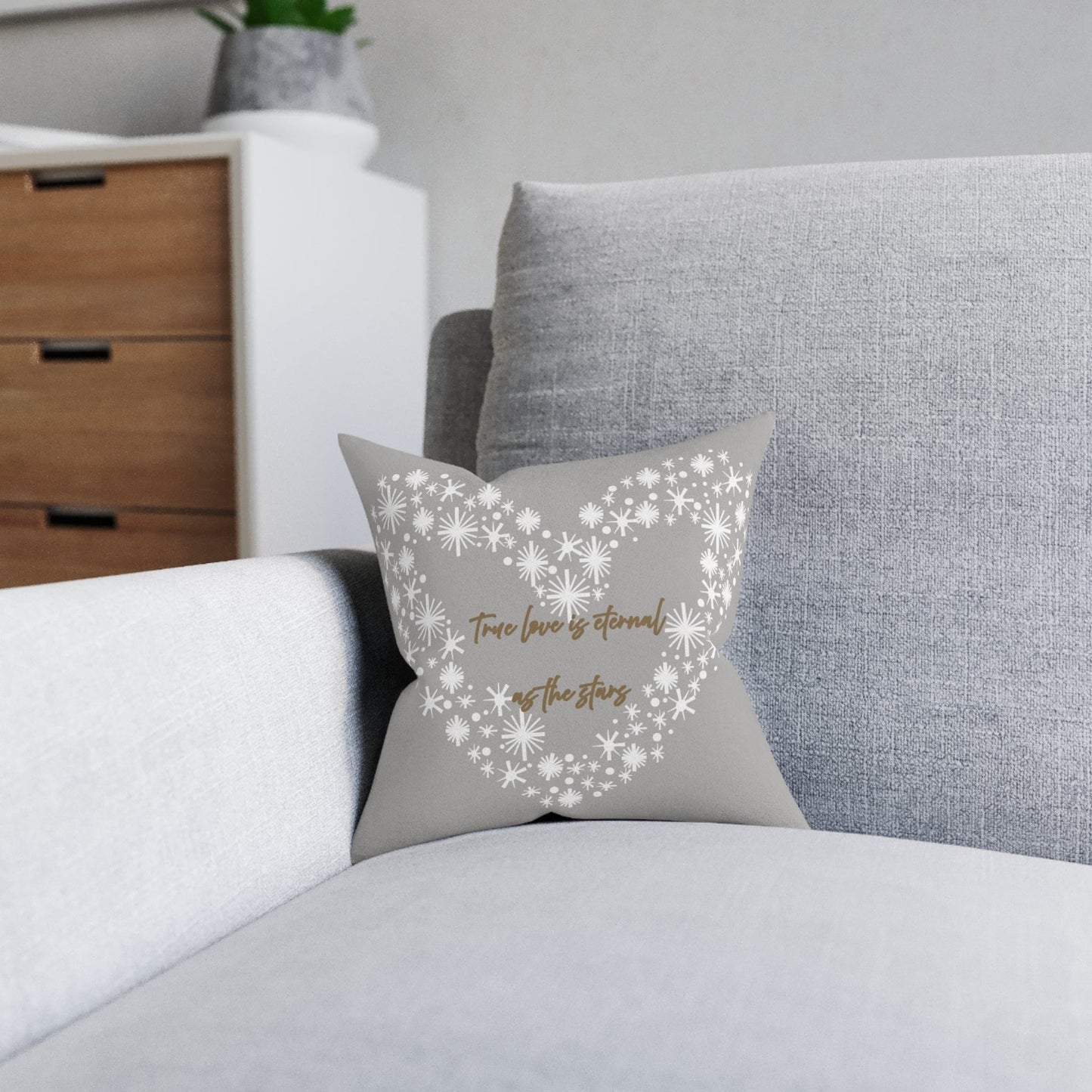 Printify Home Decor Grey Cushion - True Love is Eternal as the Stars Heart Design