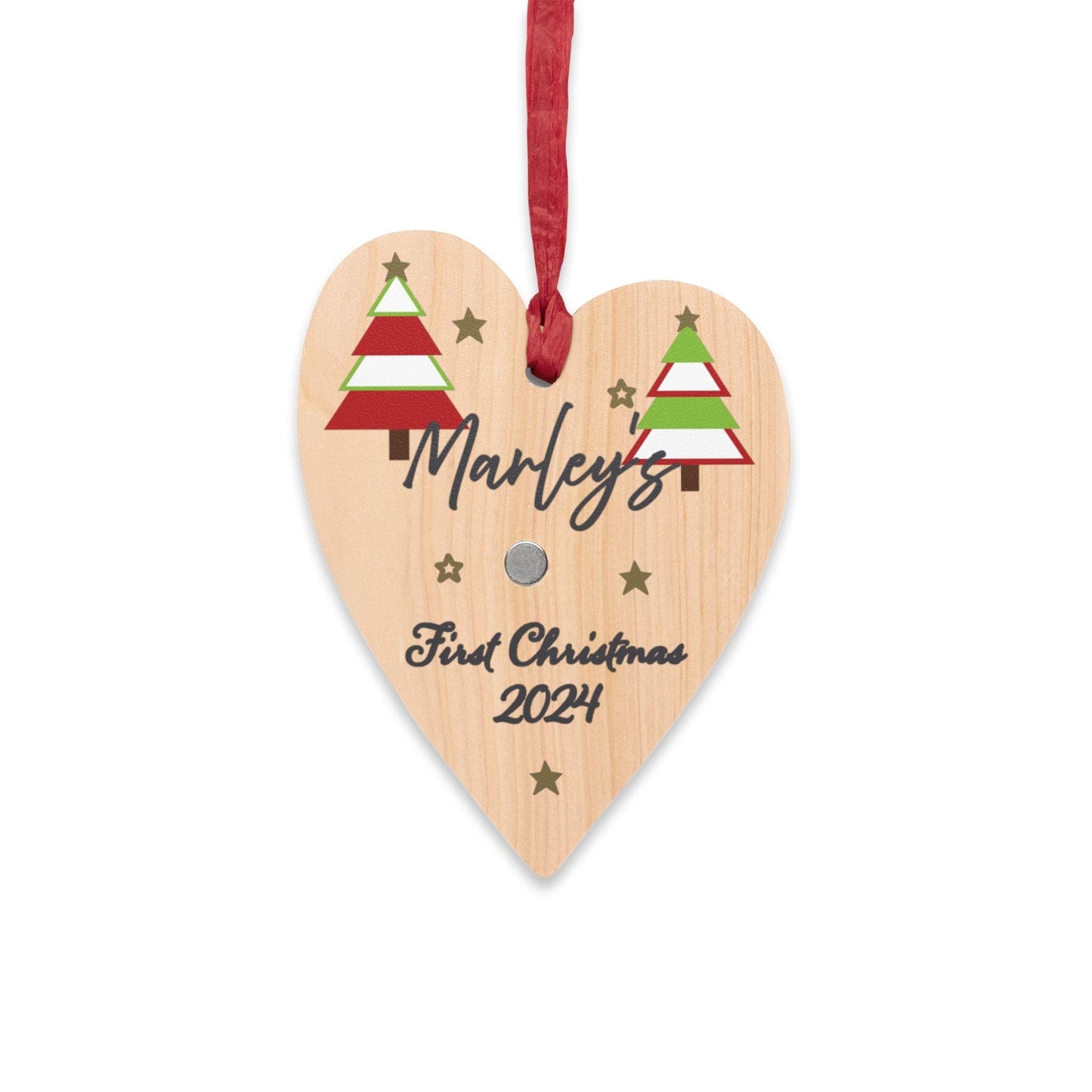 Printify Home Decor Heart / One Size Personalised First Christmas Wooden Heart Ornament - Festive