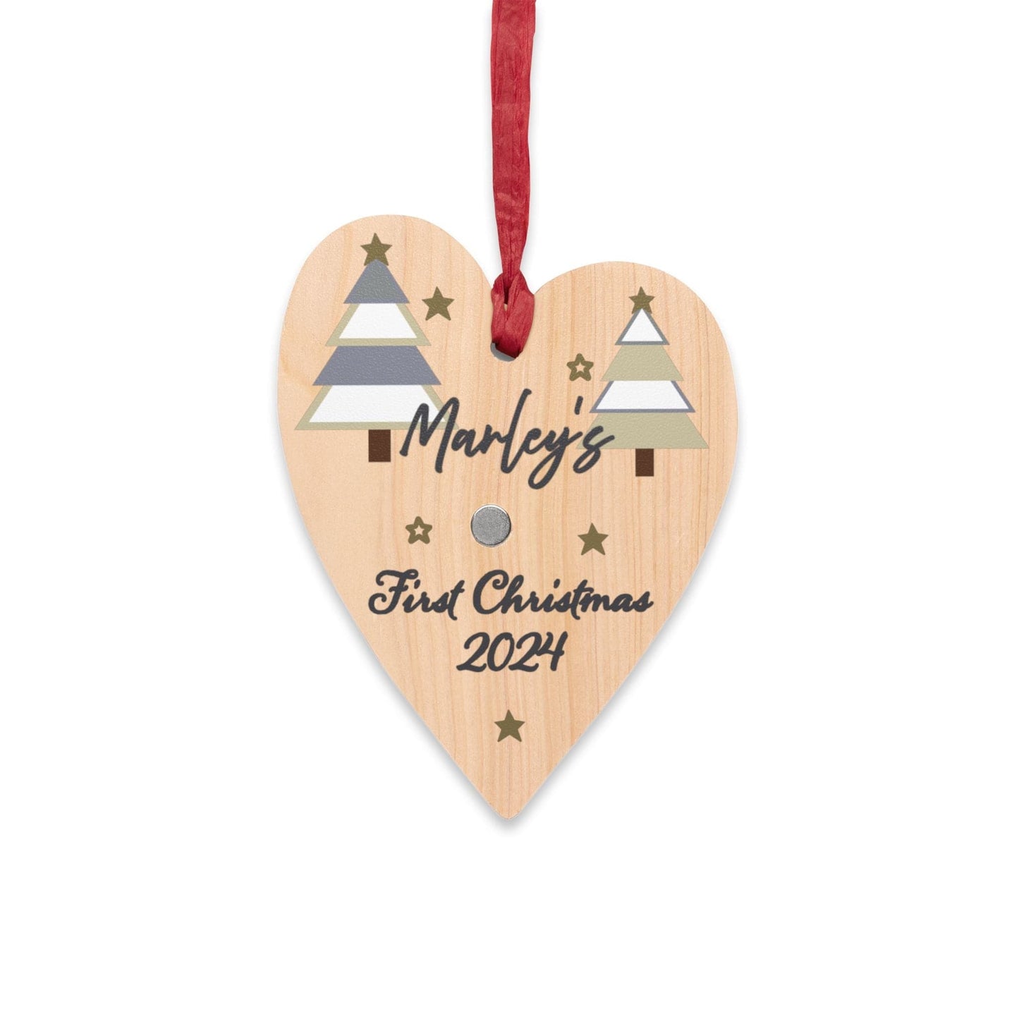 Printify Home Decor Heart / One Size Personalised First Christmas Wooden Heart Ornament - Neutral
