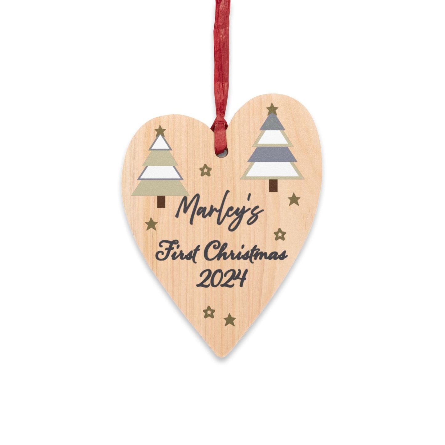 Printify Home Decor Heart / One Size Personalised First Christmas Wooden Heart Ornament - Neutral