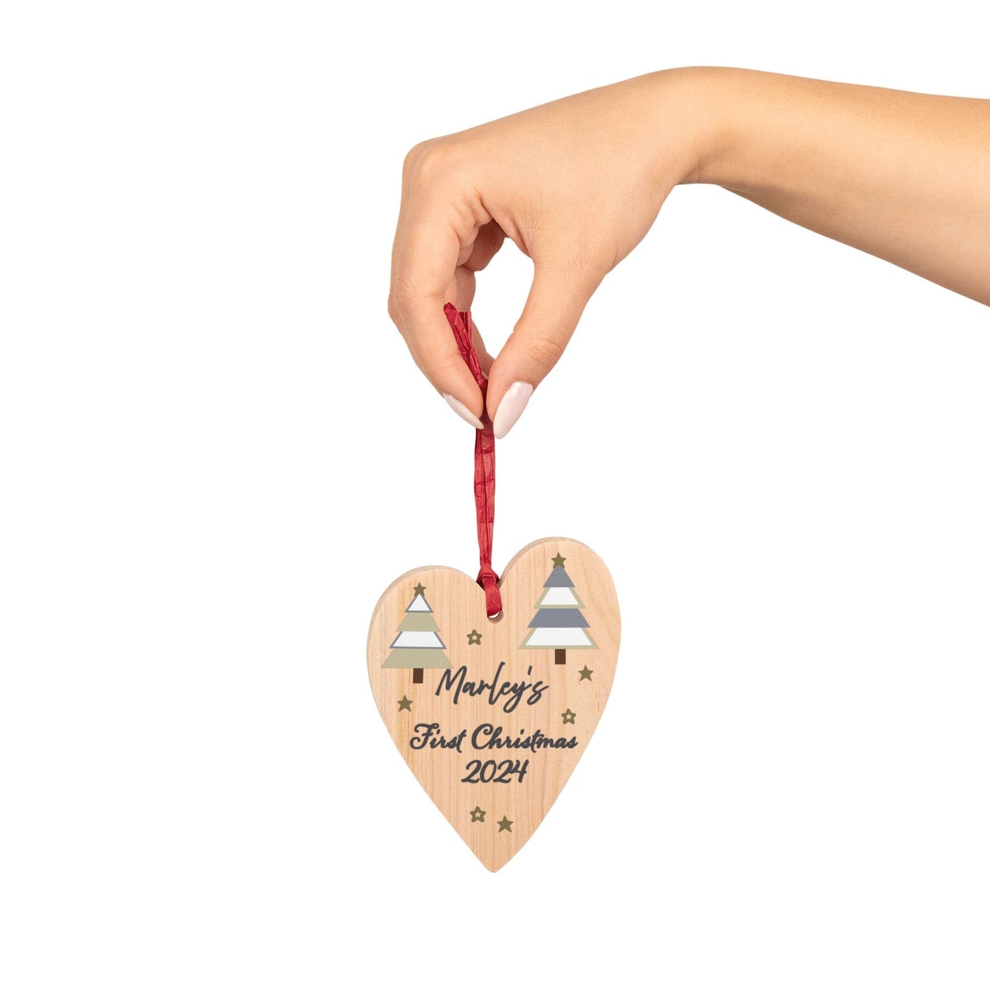 Printify Home Decor Heart / One Size Personalised First Christmas Wooden Heart Ornament - Neutral