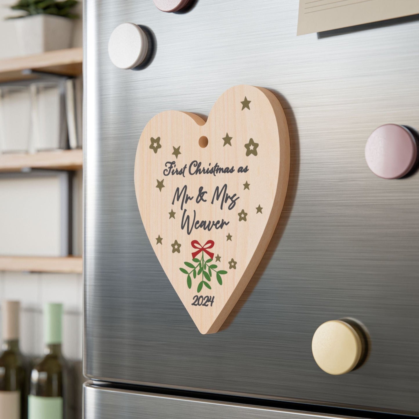 Printify Home Decor Heart / One Size Personalised Mr & Mrs First Christmas Wood Heart Ornament - Festive
