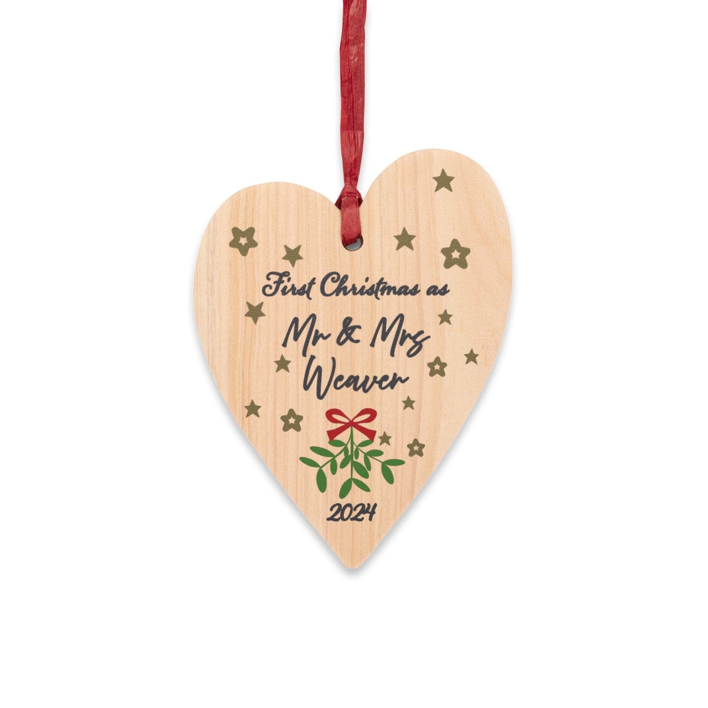 Printify Home Decor Heart / One Size Personalised Mr & Mrs First Christmas Wood Heart Ornament - Festive