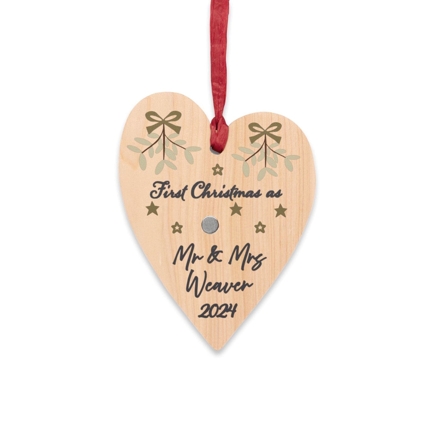 Printify Home Decor Heart / One Size Personalised Mr & Mrs First Christmas Woood Heart Ornament - Neutral