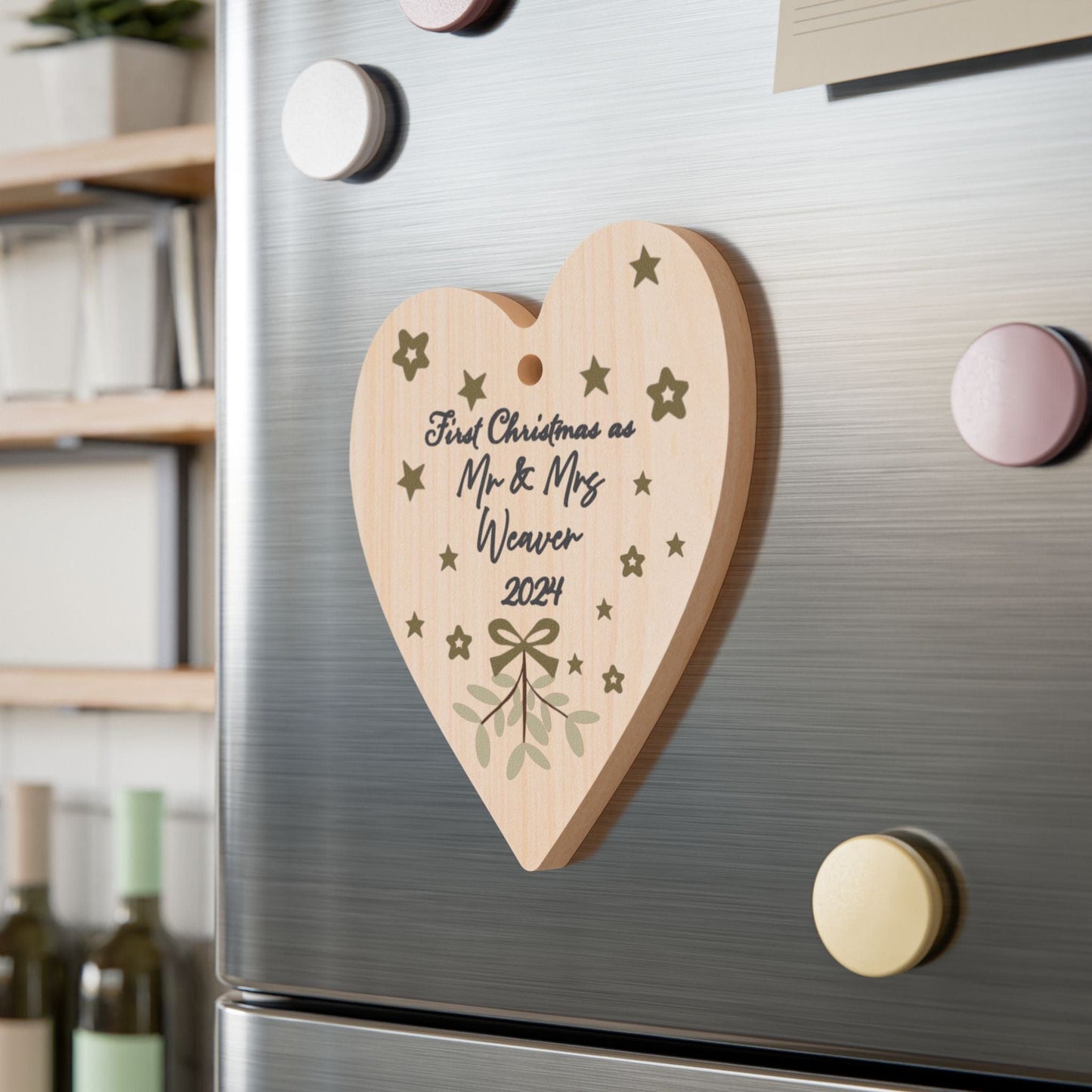 Printify Home Decor Heart / One Size Personalised Mr & Mrs First Christmas Woood Heart Ornament - Neutral