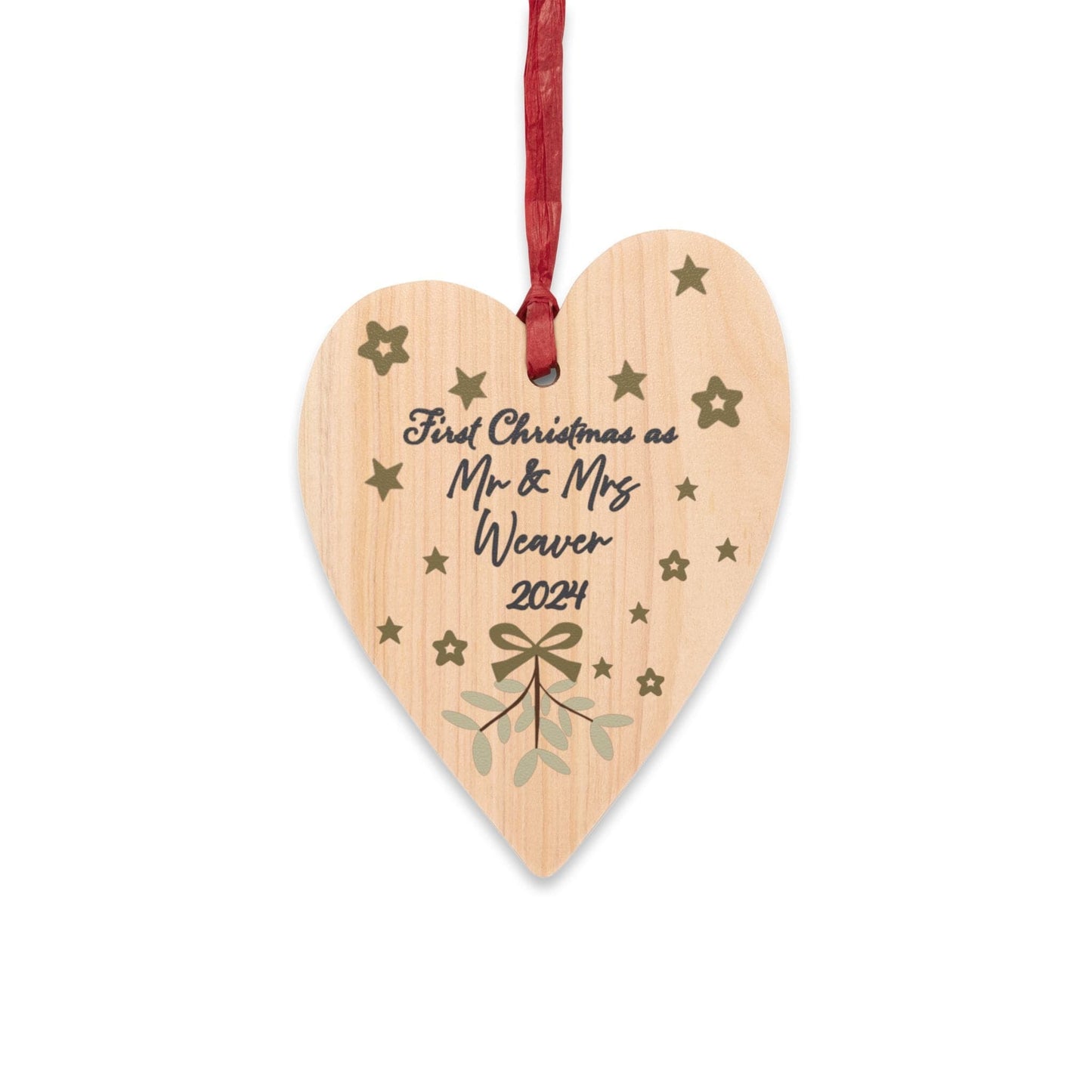 Printify Home Decor Heart / One Size Personalised Mr & Mrs First Christmas Woood Heart Ornament - Neutral