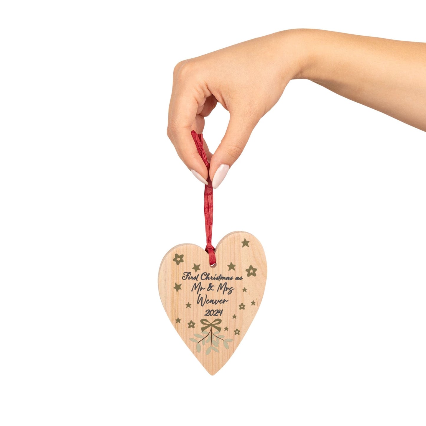 Printify Home Decor Heart / One Size Personalised Mr & Mrs First Christmas Woood Heart Ornament - Neutral