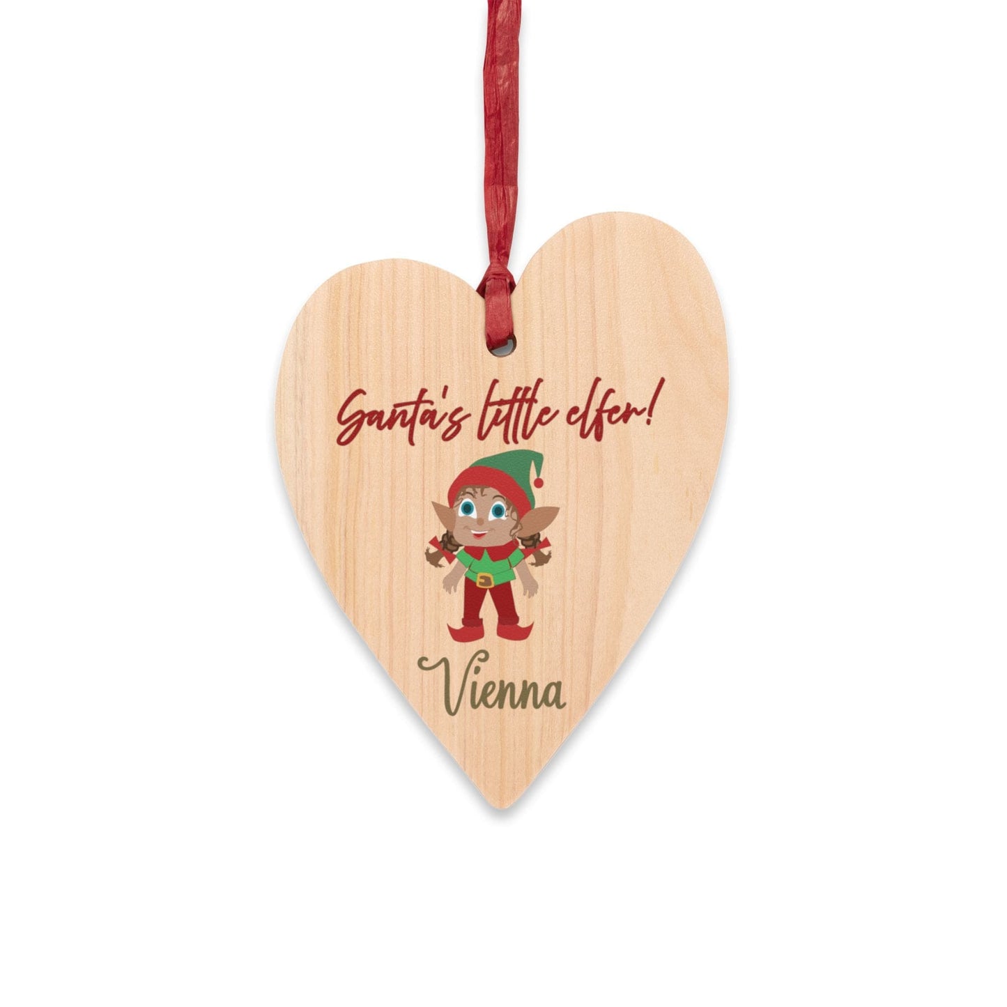 Printify Home Decor Heart / One Size Personalised Santa’s little Elfer pigtails Heart Ornament