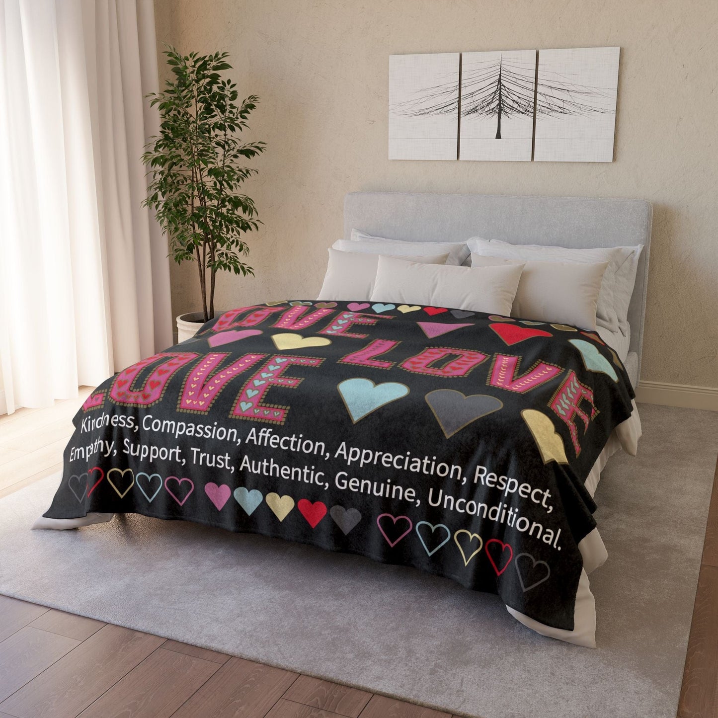 Printify Home Decor Lots of Love With Hearts Blanket Black