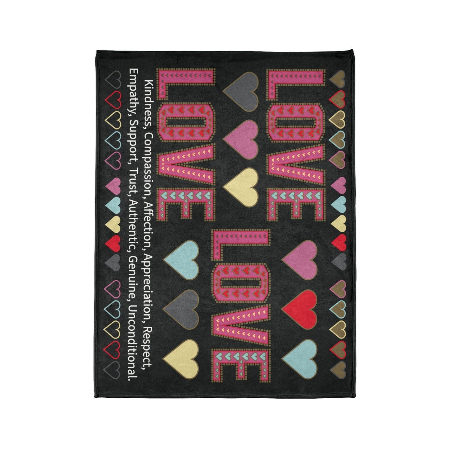 Printify Home Decor Lots of Love With Hearts Blanket Black