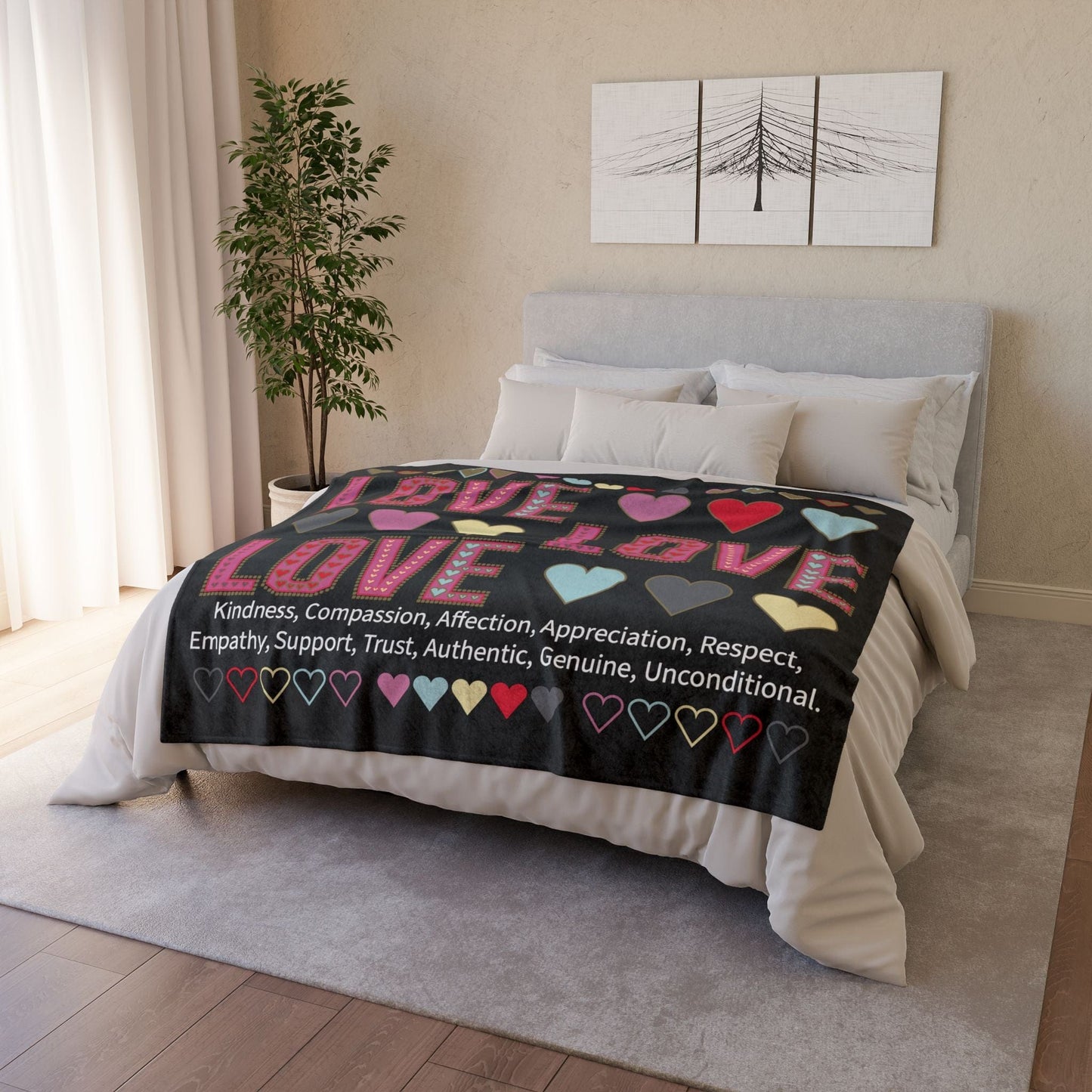 Printify Home Decor Lots of Love With Hearts Blanket Black