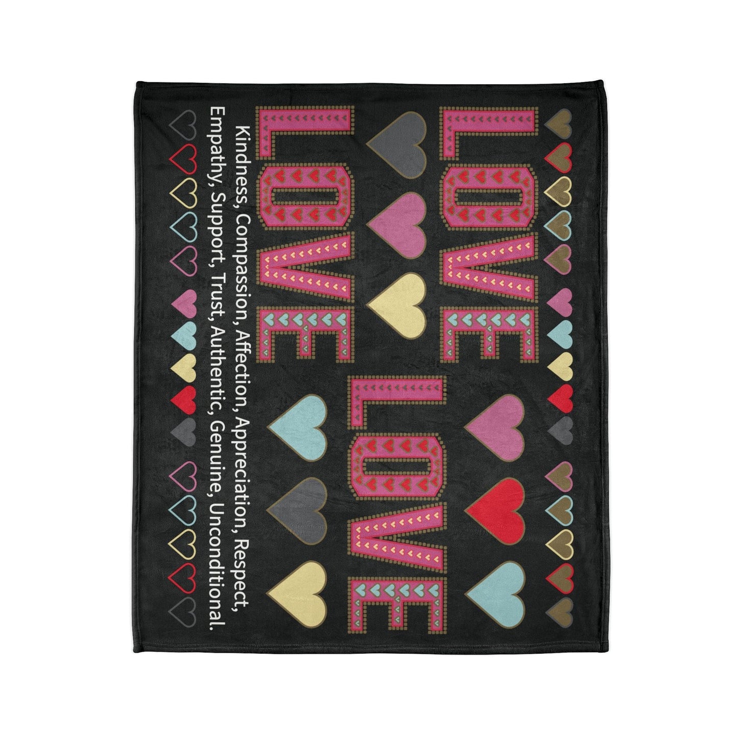 Printify Home Decor Lots of Love With Hearts Blanket Black