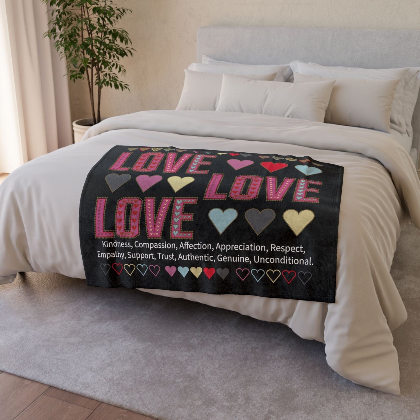 Printify Home Decor Lots of Love With Hearts Blanket Black