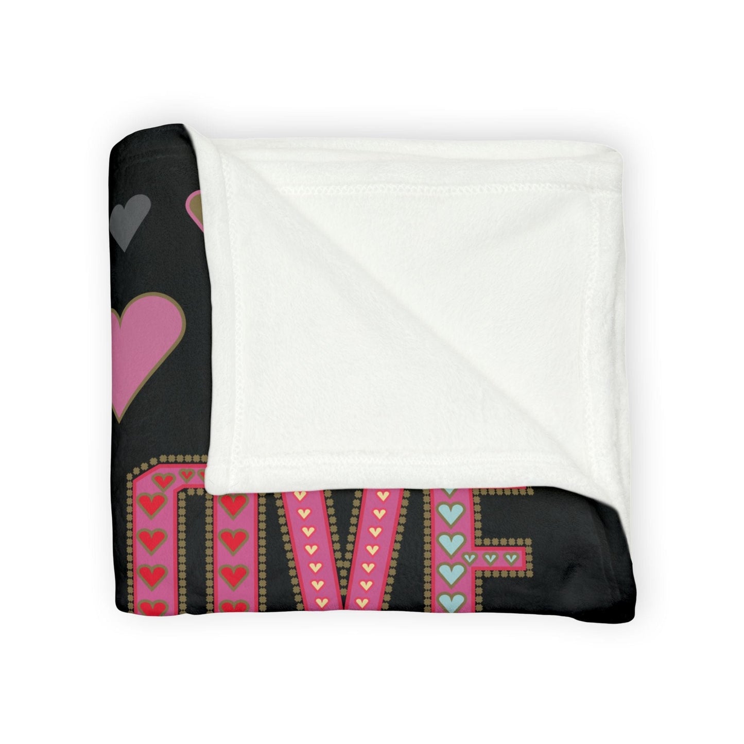 Printify Home Decor Lots of Love With Hearts Blanket Black