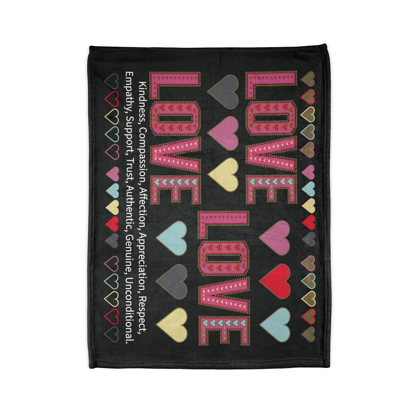 Printify Home Decor Lots of Love With Hearts Blanket Black