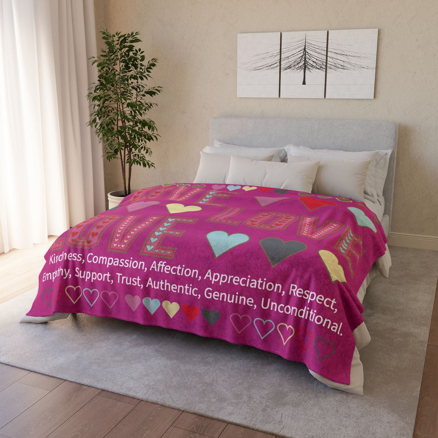 Printify Home Decor Lots of Love With Hearts Blanket Pink