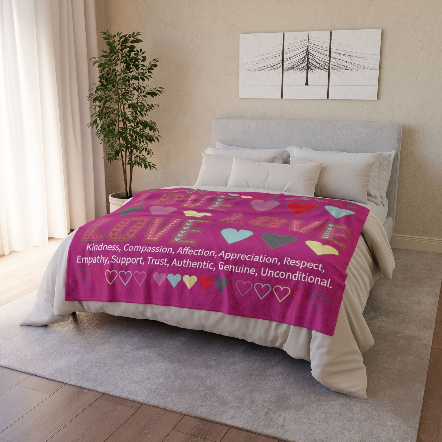 Printify Home Decor Lots of Love With Hearts Blanket Pink