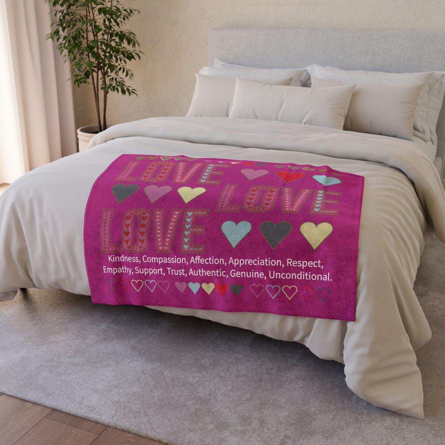 Printify Home Decor Lots of Love With Hearts Blanket Pink