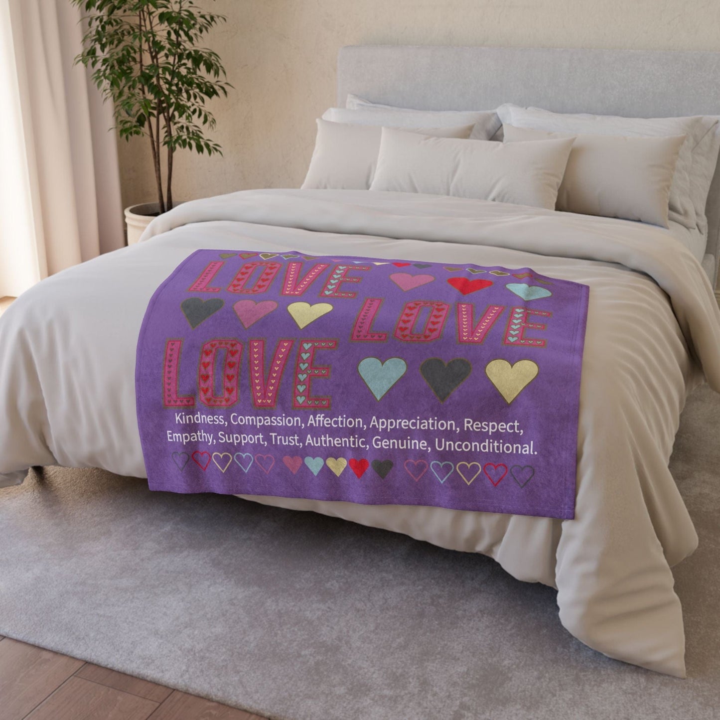 Printify Home Decor Lots of Love With Hearts Blanket Purple