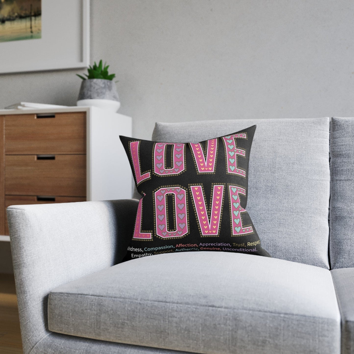 Printify Home Decor Love Love Slogan Cushion Black