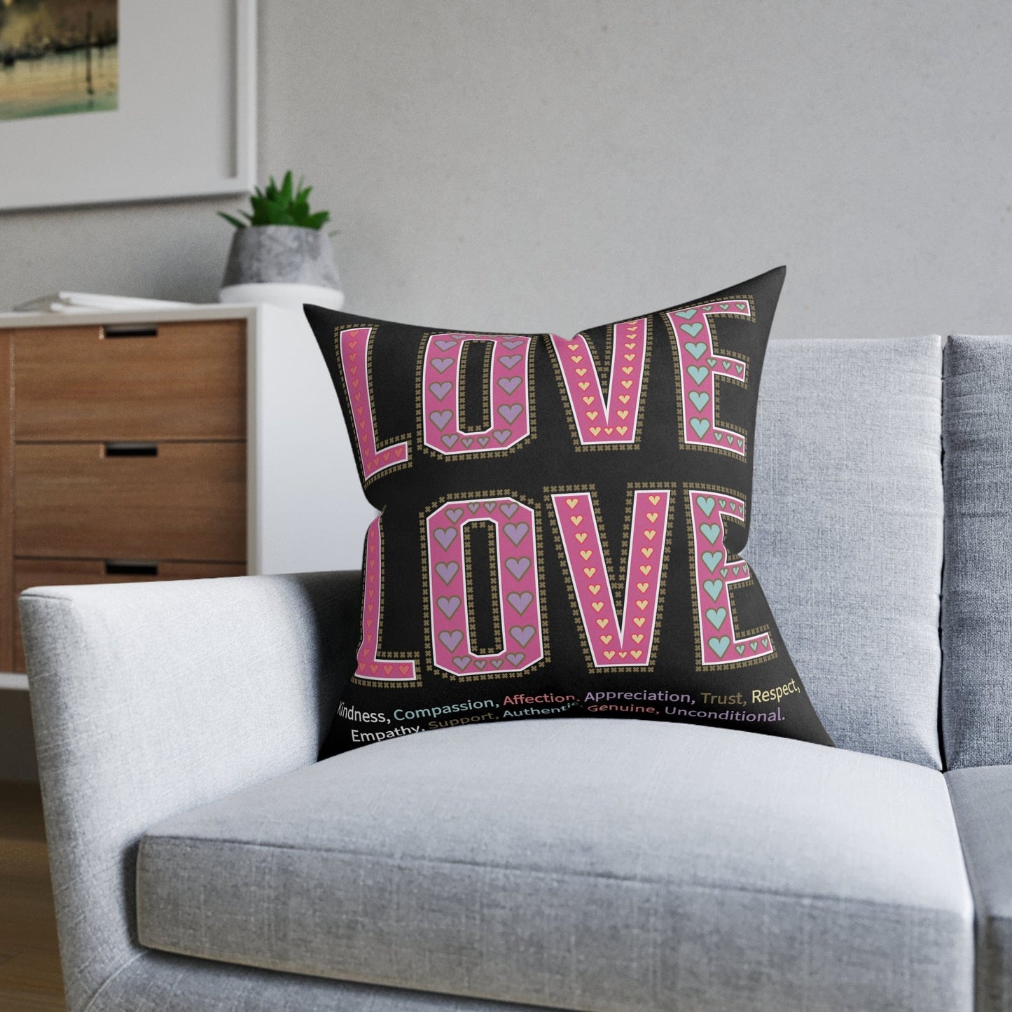 Printify Home Decor Love Love Slogan Cushion Black