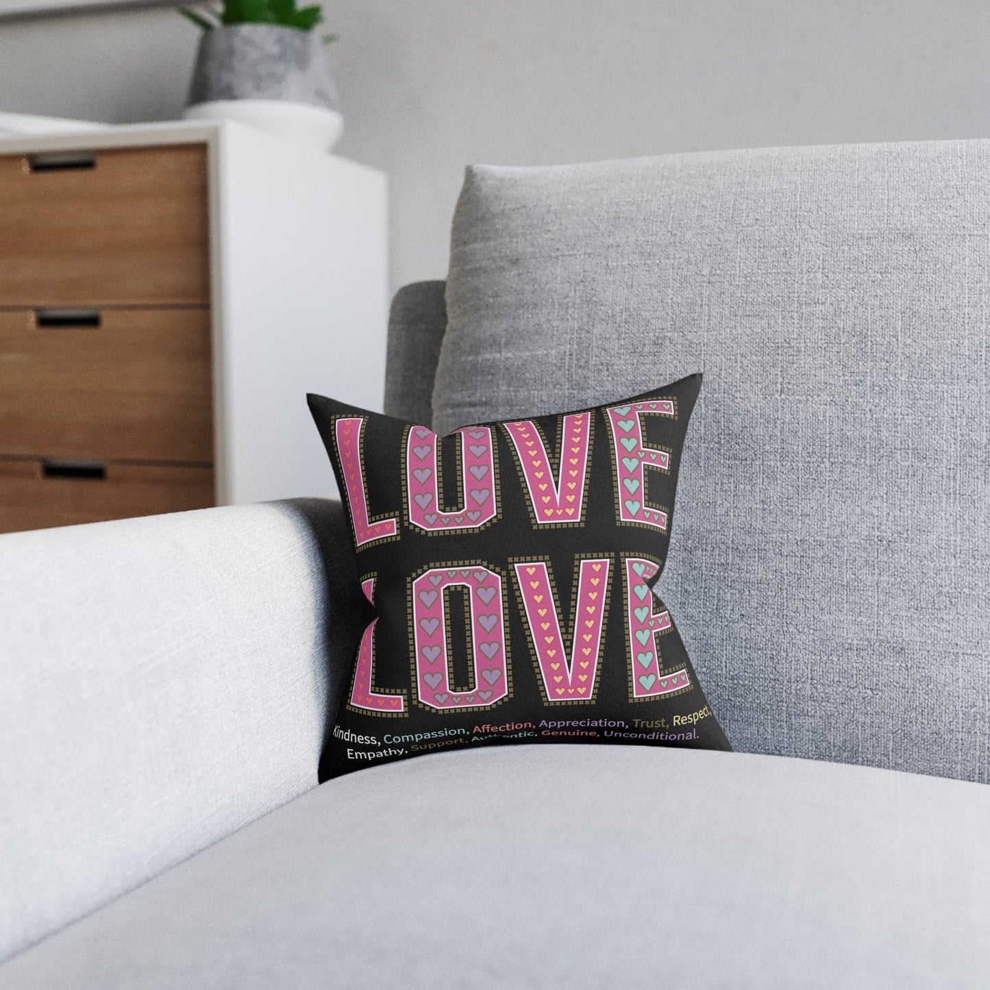 Printify Home Decor Love Love Slogan Cushion Black