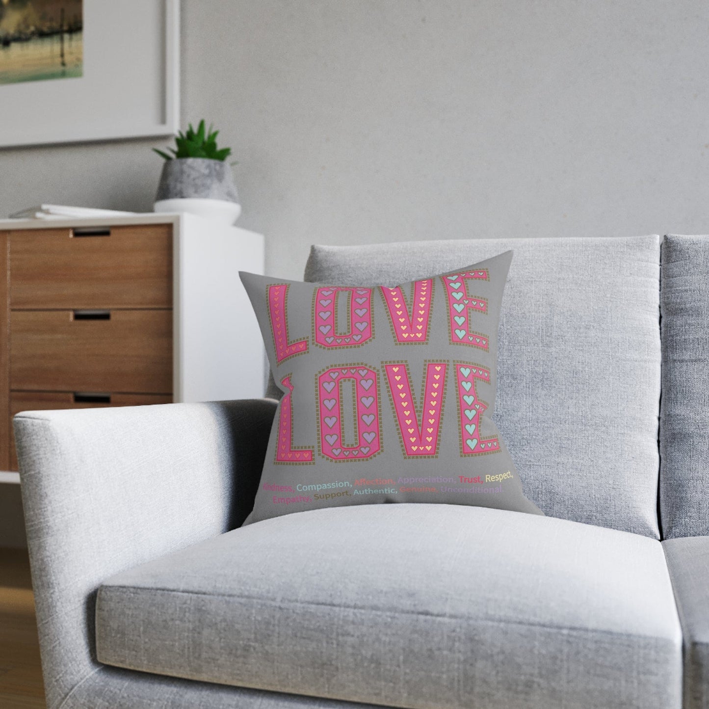 Printify Home Decor Love Love Slogan Cushion Grey