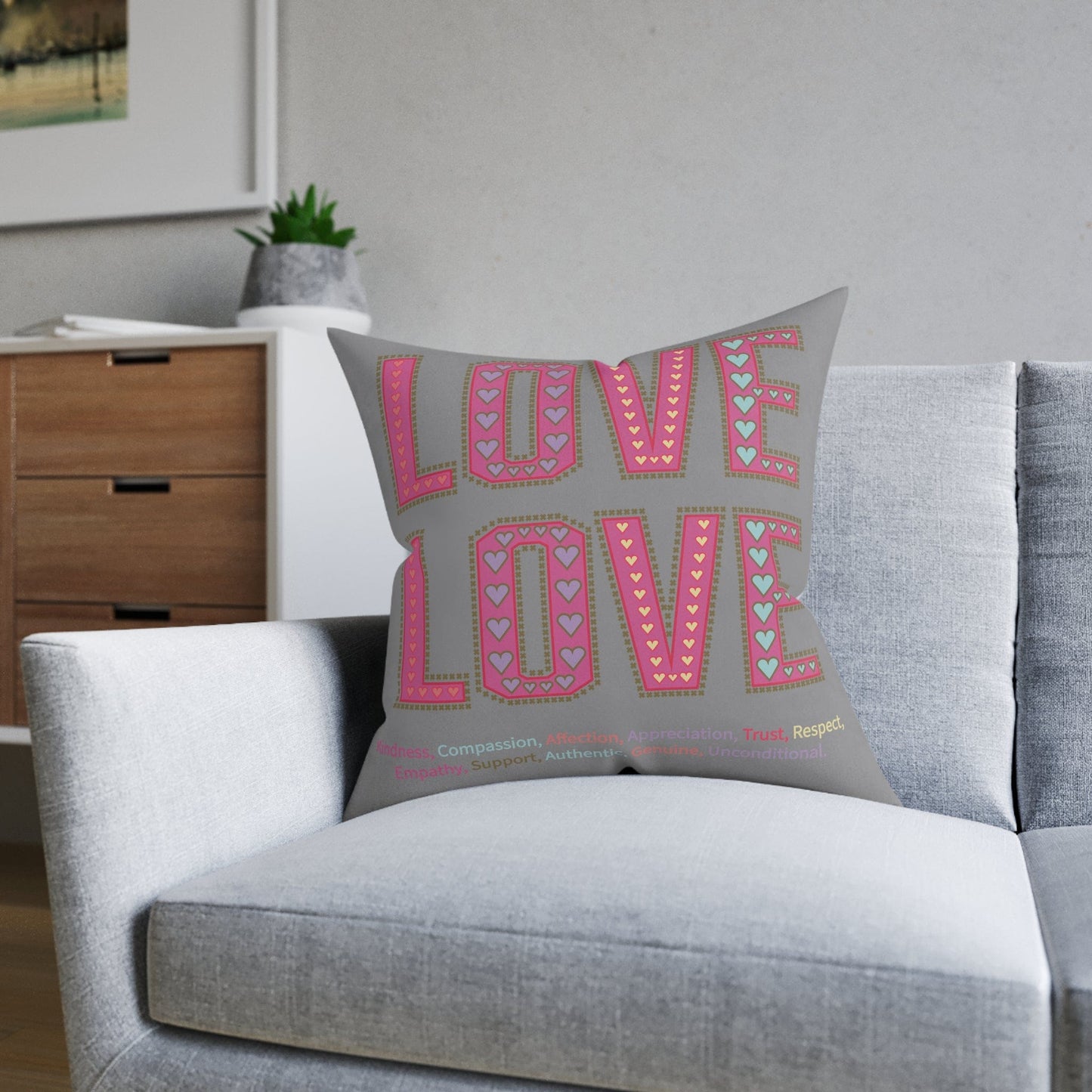 Printify Home Decor Love Love Slogan Cushion Grey
