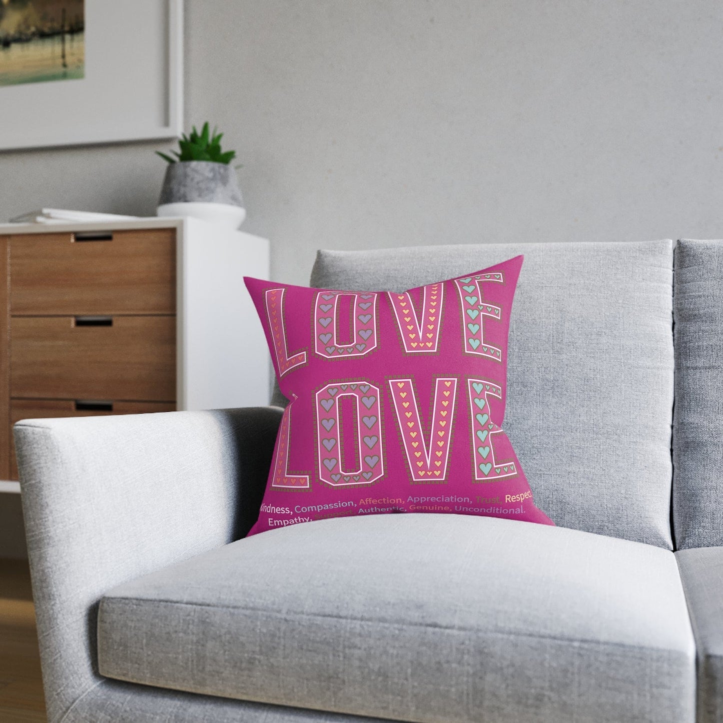 Printify Home Decor Love Love Slogan Cushion Pink