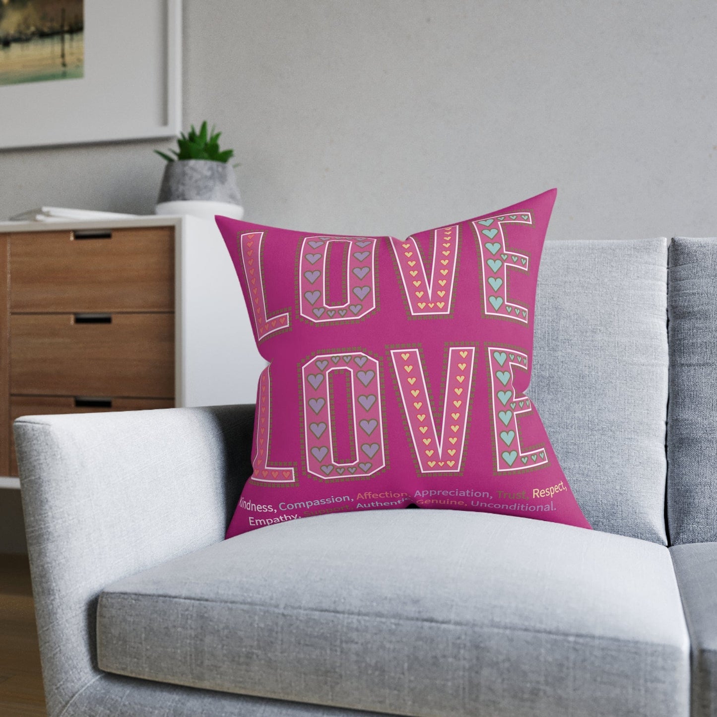Printify Home Decor Love Love Slogan Cushion Pink