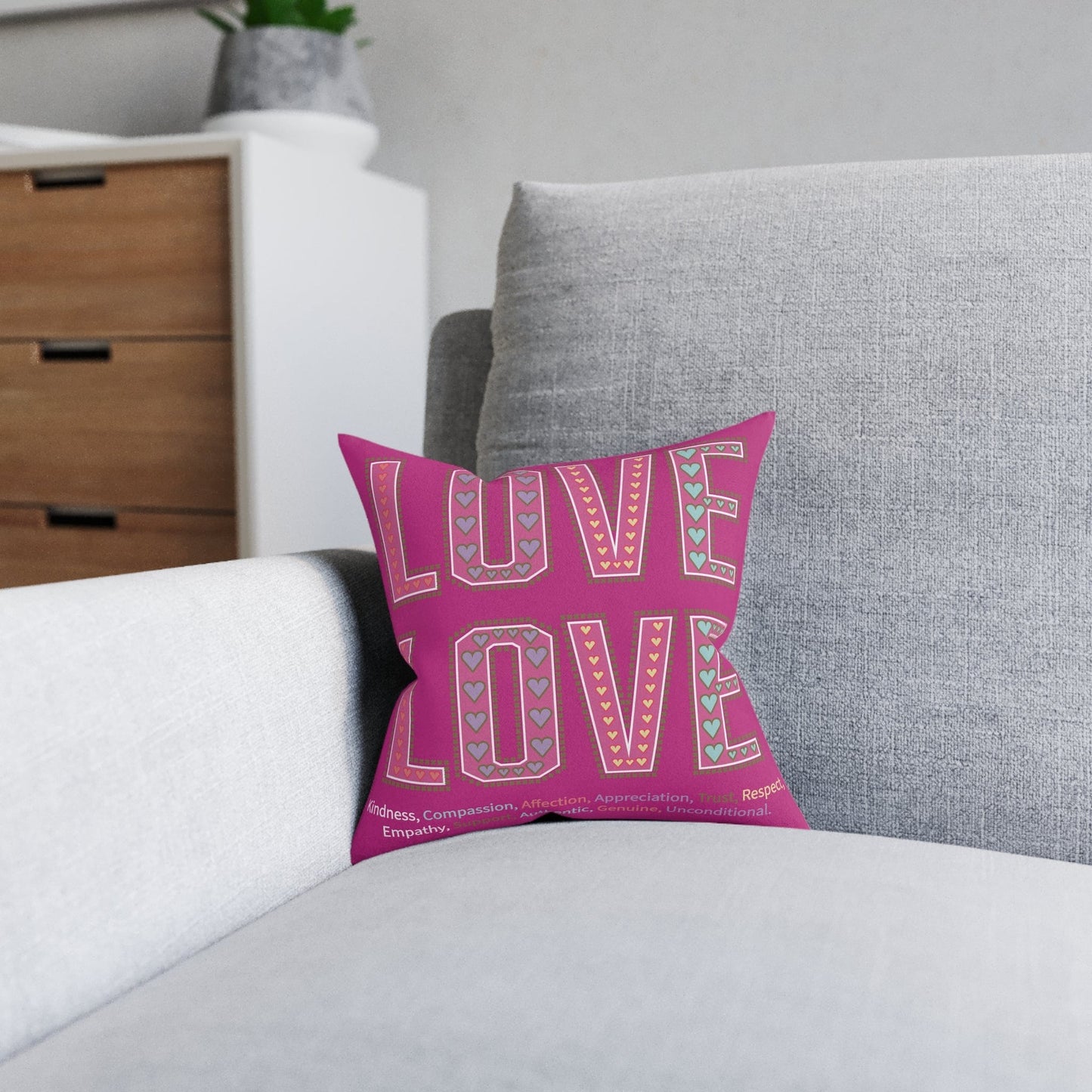 Printify Home Decor Love Love Slogan Cushion Pink