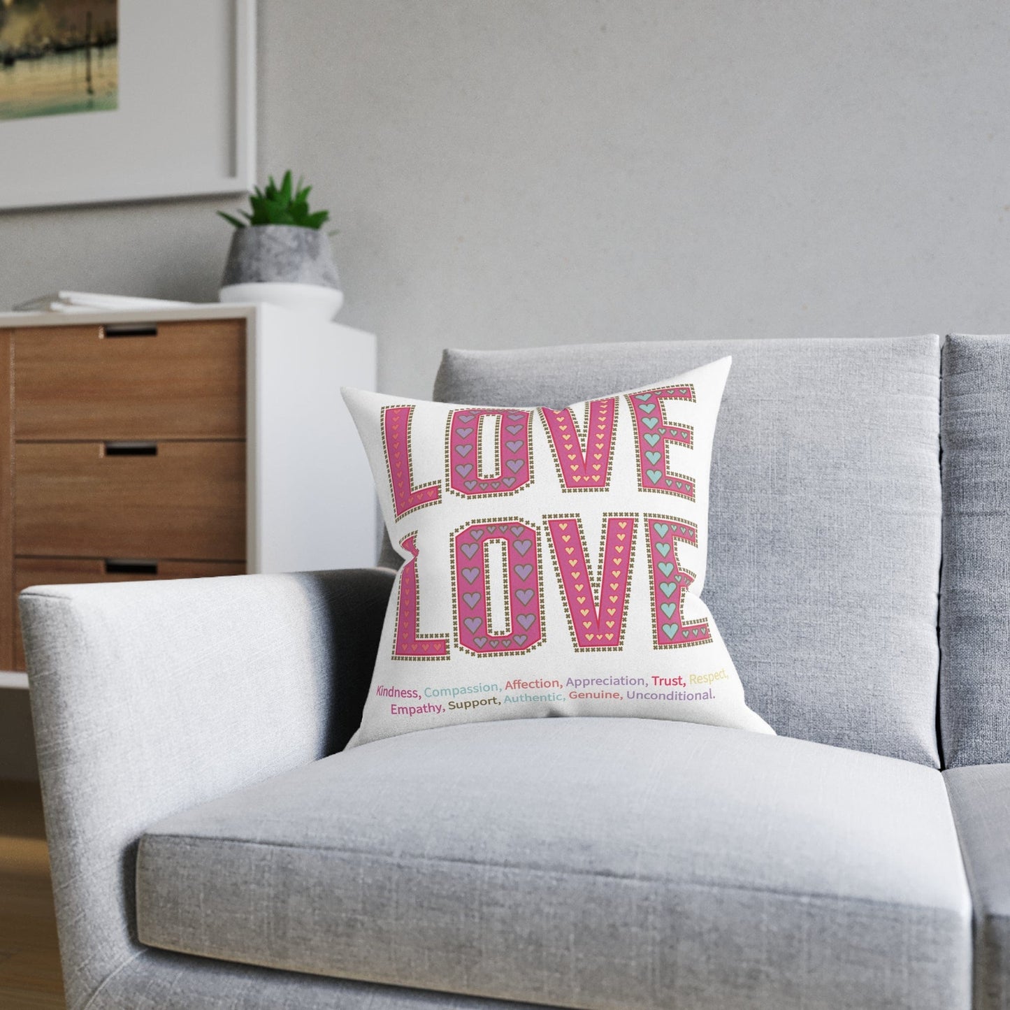 Printify Home Decor Love Love Slogan Cushion White