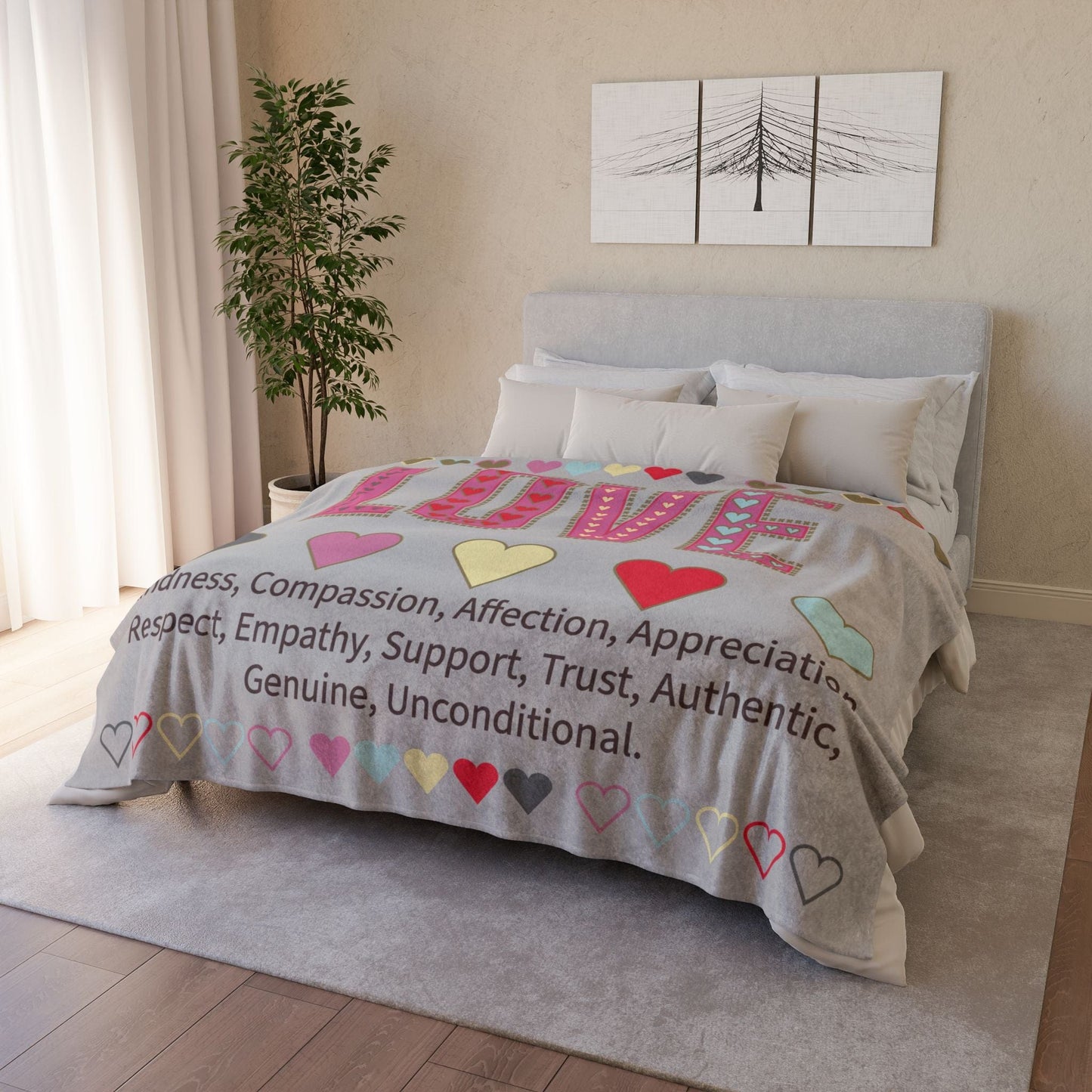 Printify Home Decor Love With Hearts Blanket Grey