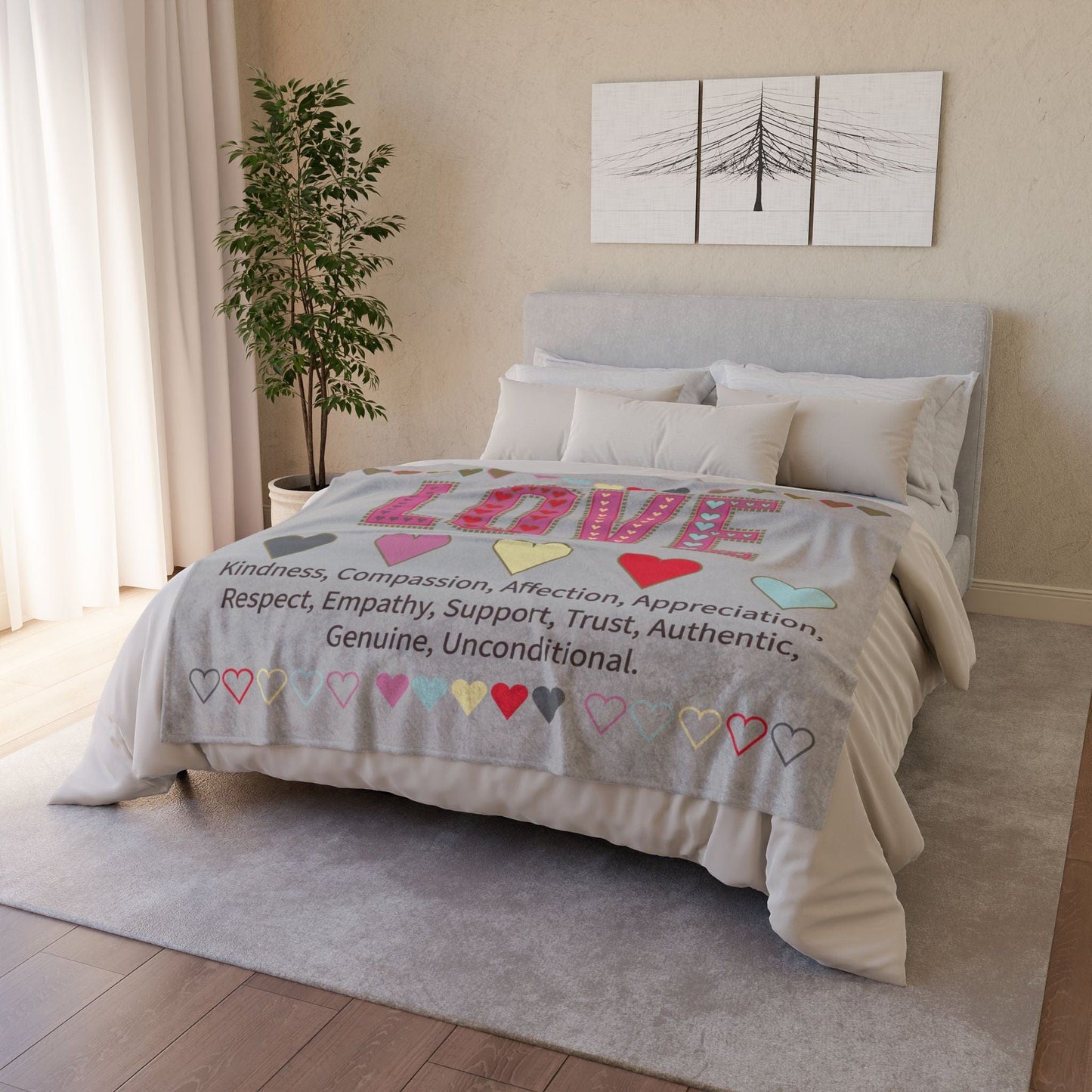 Printify Home Decor Love With Hearts Blanket Grey
