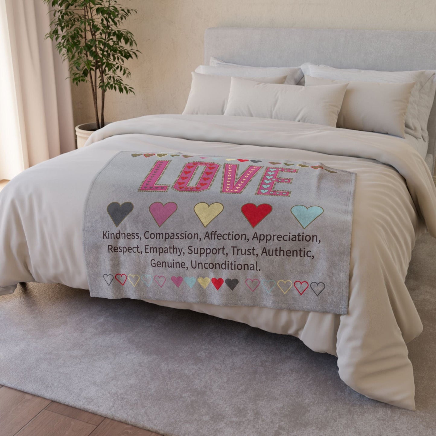 Printify Home Decor Love With Hearts Blanket Grey