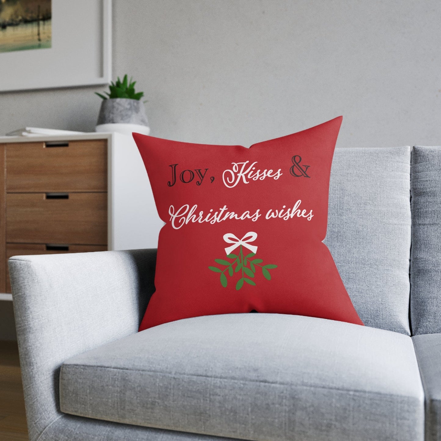 Printify Home Decor Mistletoe Joy, Kisses, Christmas Wishes Cushion