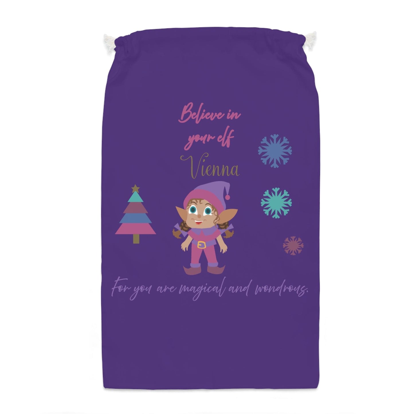 Printify Home Decor One size Personalised Santa Sack - Believe in your elf, purple
