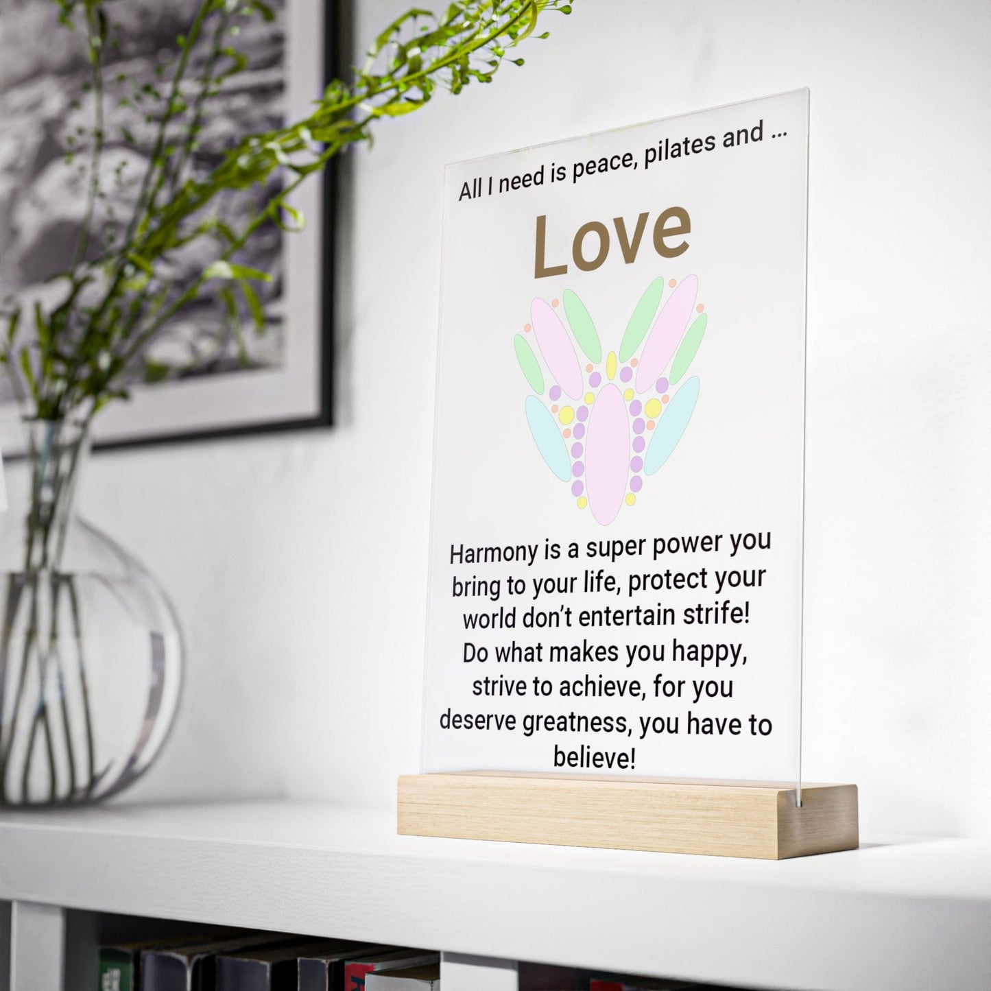Printify Home Decor Peace Pilates Love Acrylic Sign