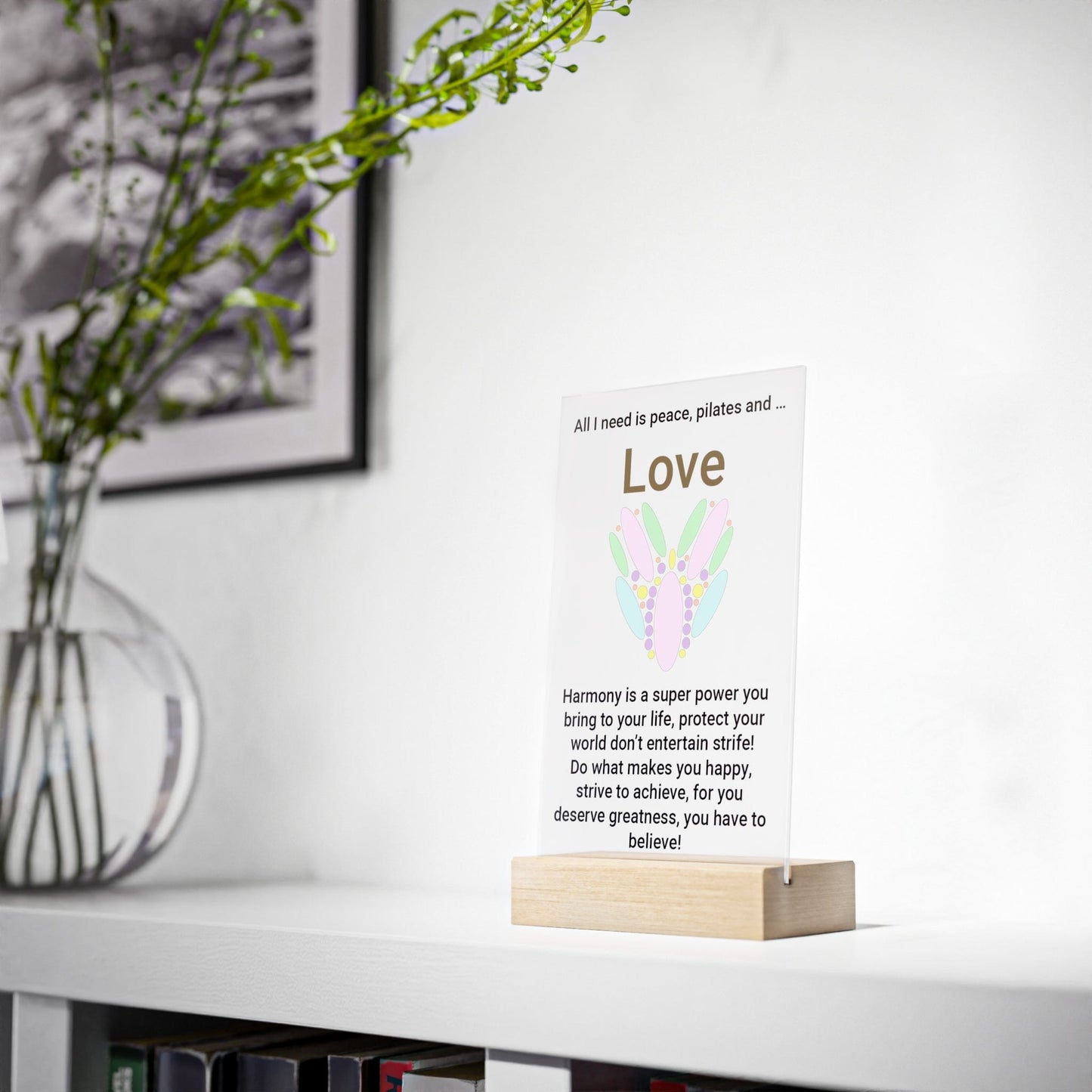 Printify Home Decor Peace Pilates Love Acrylic Sign