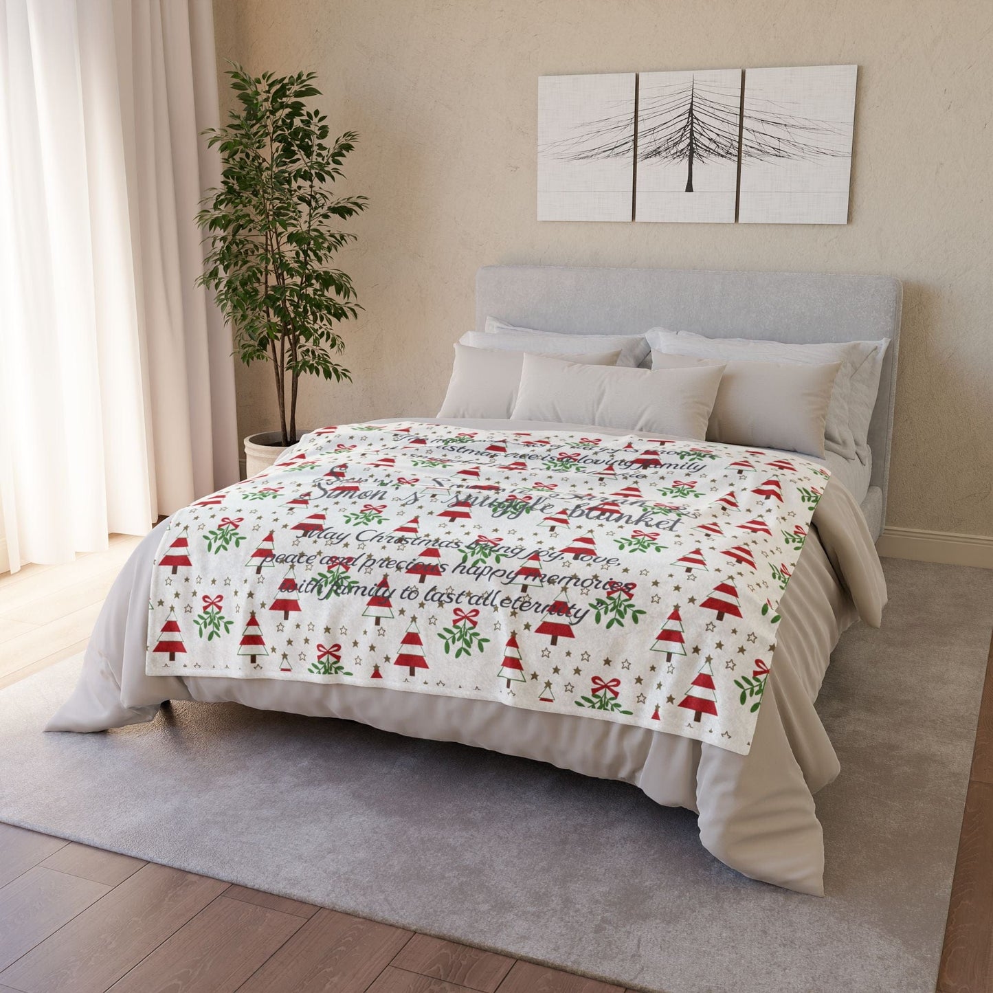 Printify Home Decor Personalised Christmas Blanket- Tree’s & Star’s Festive