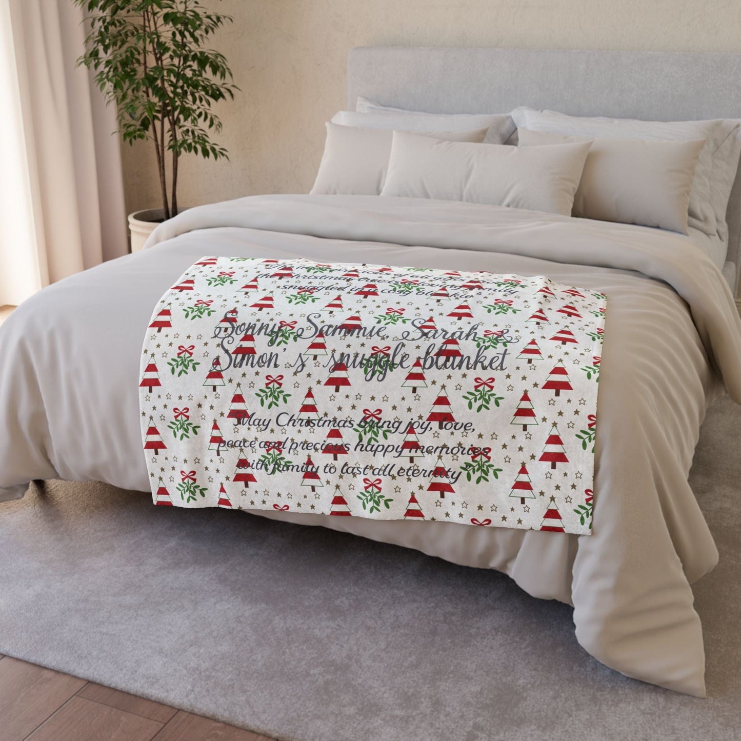 Printify Home Decor Personalised Christmas Blanket- Tree’s & Star’s Festive