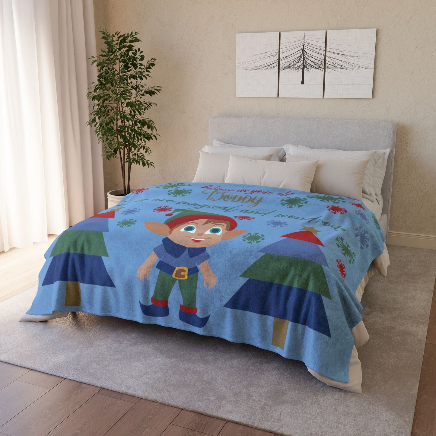 Printify Home Decor Personalised Christmas Elf Blanket - Blue